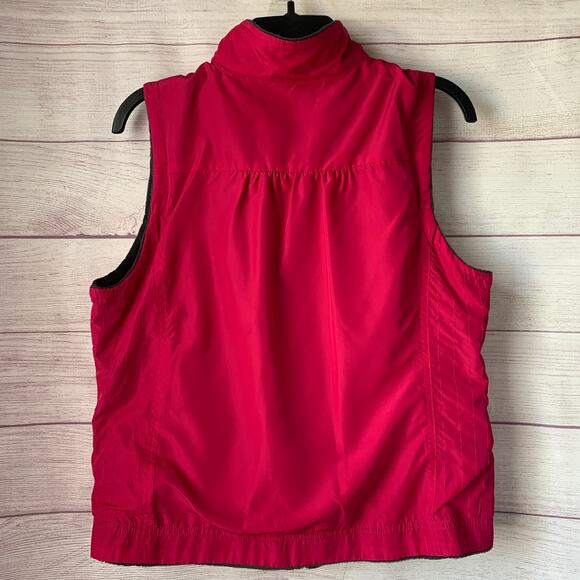 Charcoal Gray and Pink Reversible Zip Up Vest Fleece Embroidered Floral - Picture 5 of 16